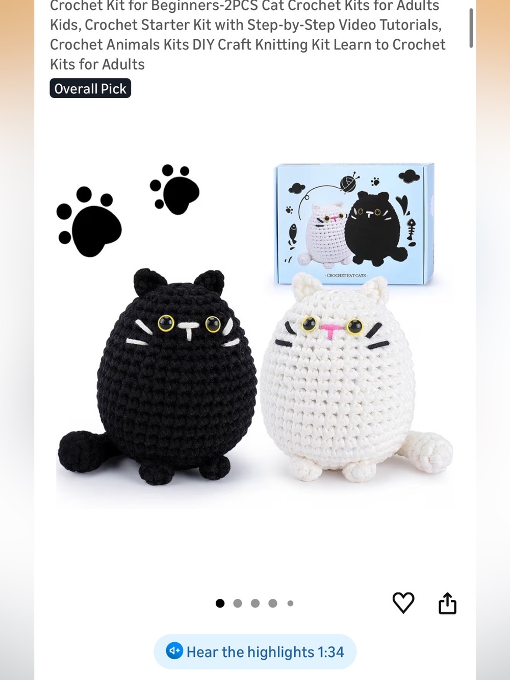 Amazon Crochet Cat Plush Toys - Black and White